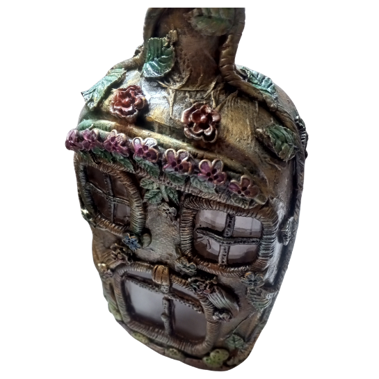 Adorno botella forma casa con luz